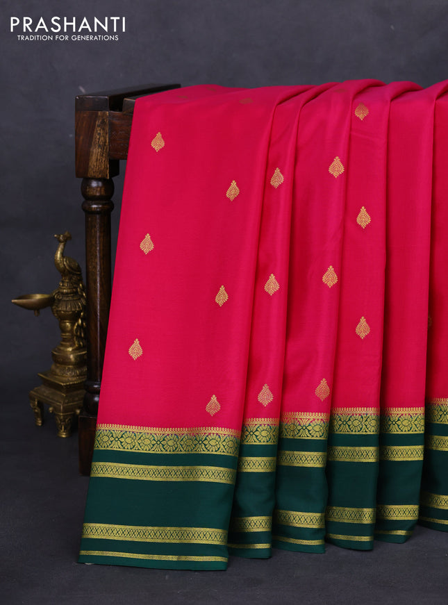 Pure mysore silk saree pink and green with zari woven buttas and zari woven border