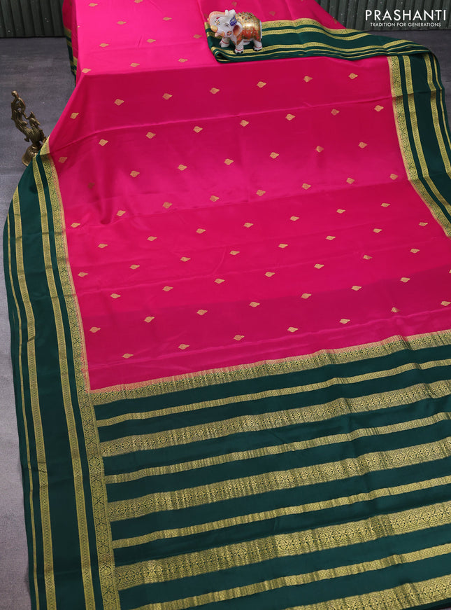Pure mysore silk saree pink and green with zari woven buttas and zari woven border