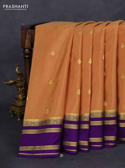 Pure mysore silk saree sandal and violet with zari woven buttas and zari woven border