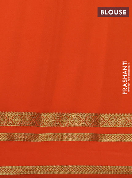 Pure mysore silk saree elaichi green and orange with zari woven buttas and zari woven border