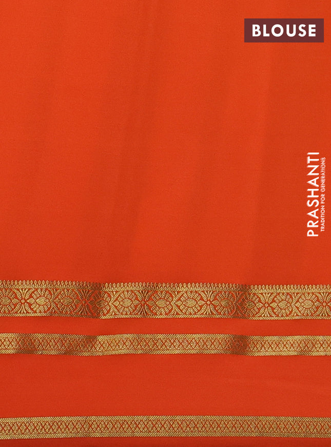 Pure mysore silk saree elaichi green and orange with zari woven buttas and zari woven border