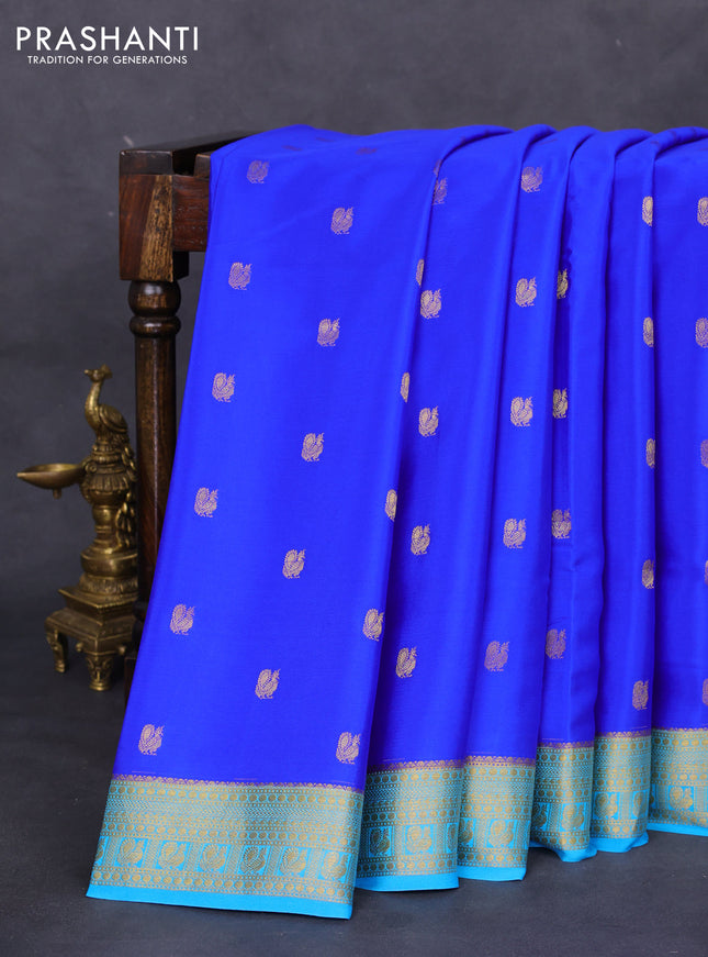 Pure mysore silk saree royal blue and light blue with annam zari woven buttas and zari woven border