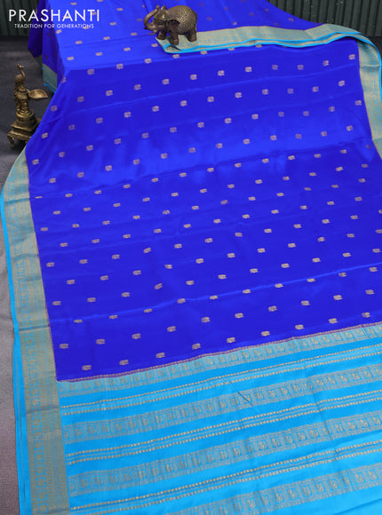 Pure mysore silk saree royal blue and light blue with annam zari woven buttas and zari woven border