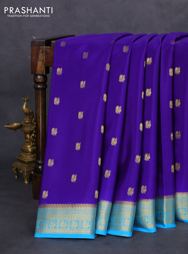 Pure mysore silk saree blue and cs blue with annam zari woven buttas and zari woven border