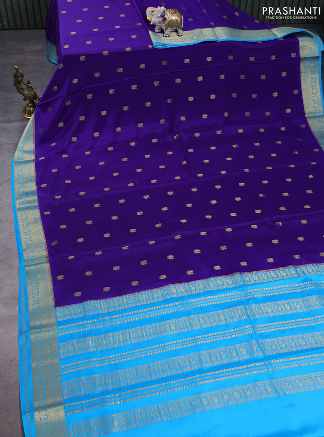 Pure mysore silk saree blue and cs blue with annam zari woven buttas and zari woven border