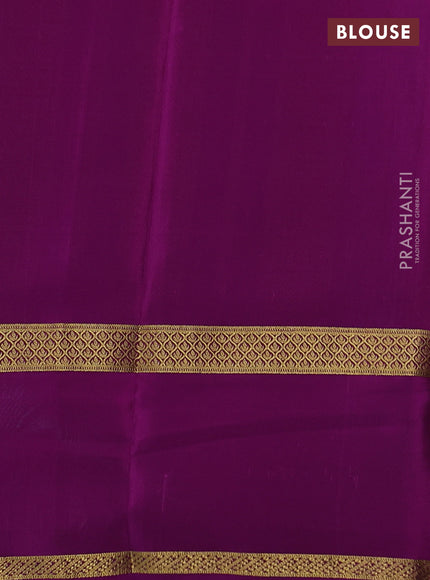 Pure mysore silk saree teal blue and purple with allover small zari checks and rettapet zari woven border