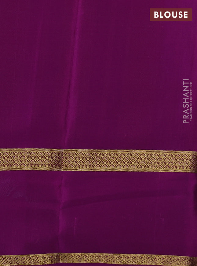 Pure mysore silk saree teal blue and purple with allover small zari checks and rettapet zari woven border