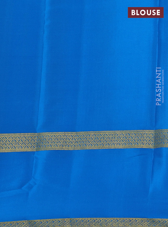 Pure mysore silk saree navy blue and cs blue with allover small zari checks and rettapet zari woven border