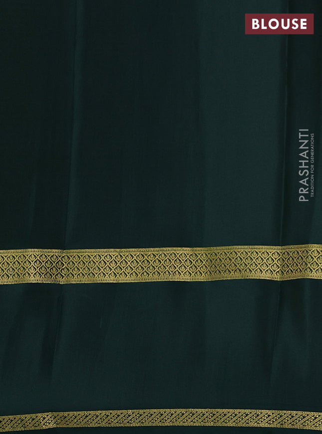 Pure mysore silk saree mustard yellow and green with allover small zari checks and rettapet zari woven border