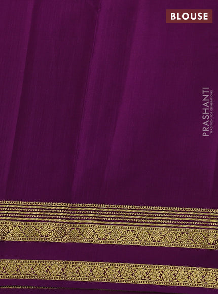 Pure mysore silk saree light green and purple with allover small zari checks and rettapet zari woven border