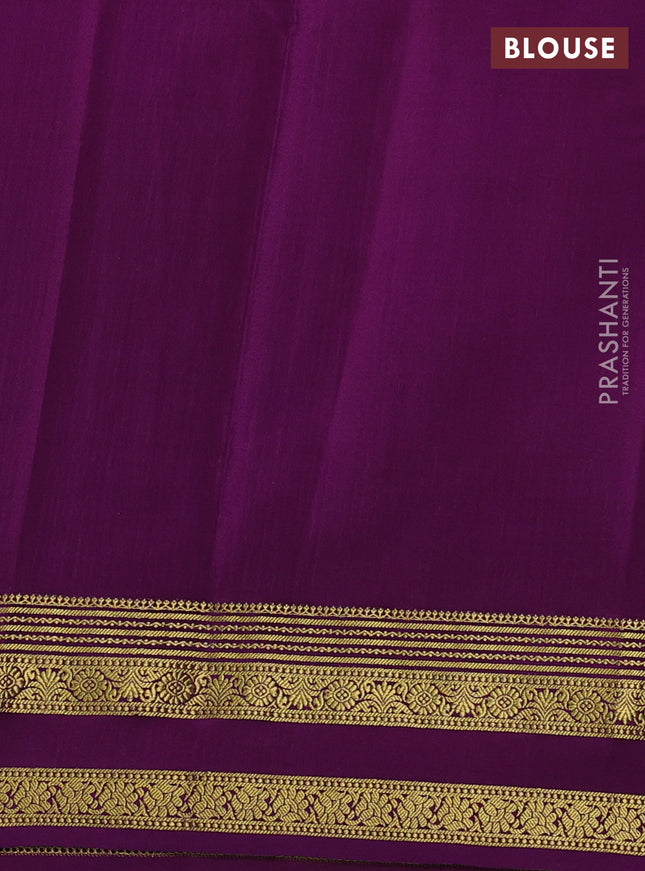 Pure mysore silk saree light green and purple with allover small zari checks and rettapet zari woven border