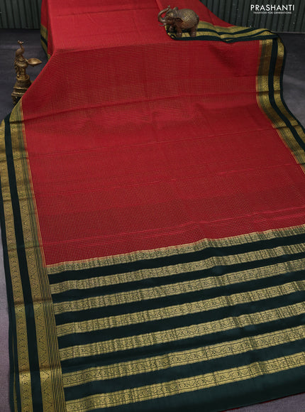 Pure mysore silk saree red and green with allover small zari checks and zari woven border