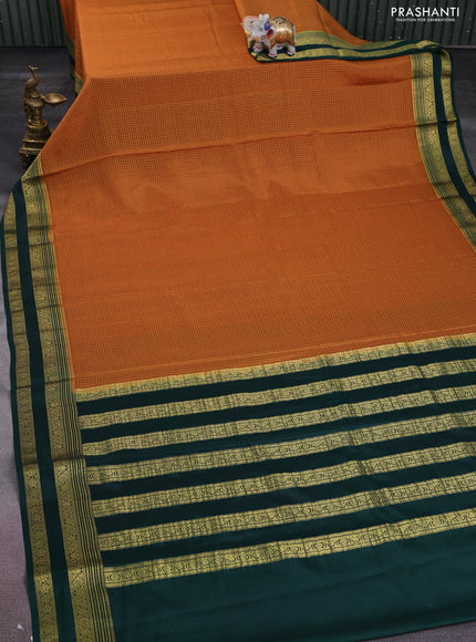 Pure mysore silk saree mustard yellow and green with allover small zari checks and zari woven border