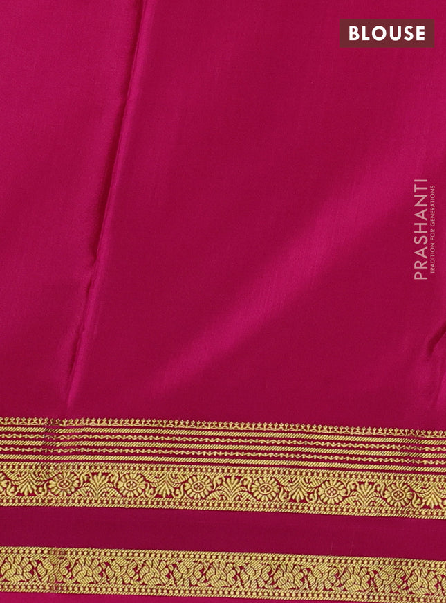 Pure mysore silk saree green and pink with allover small zari checks and zari woven border