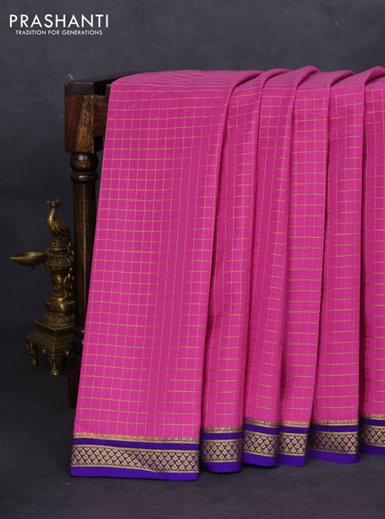Pure mysore silk saree mauve pink and blue with allover small zari checks and zari woven border