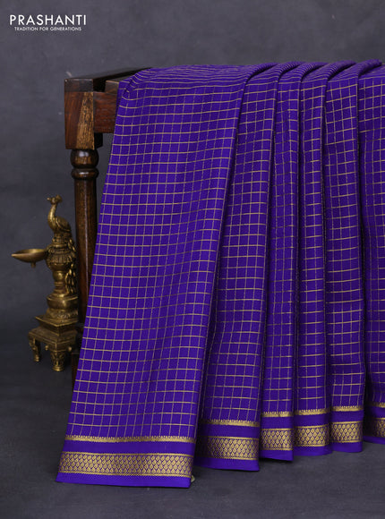 Pure mysore silk saree blue with allover zari checked pattern and zari woven border