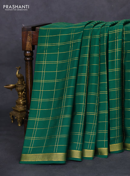 Pure mysore silk saree green with allover zari checked pattern and zari woven border