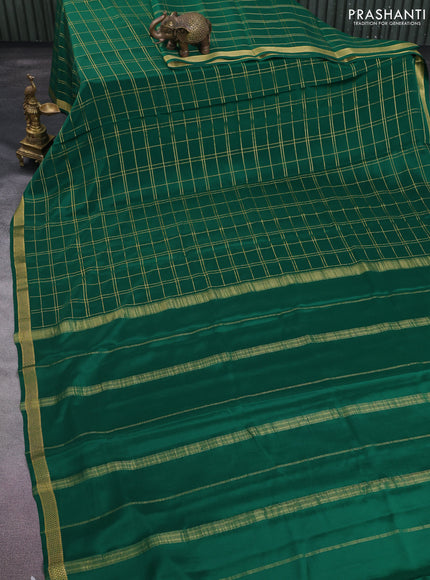 Pure mysore silk saree green with allover zari checked pattern and zari woven border