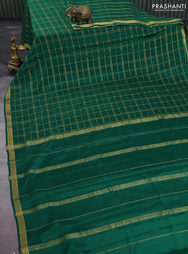 Pure mysore silk saree green with allover zari checked pattern and zari woven border