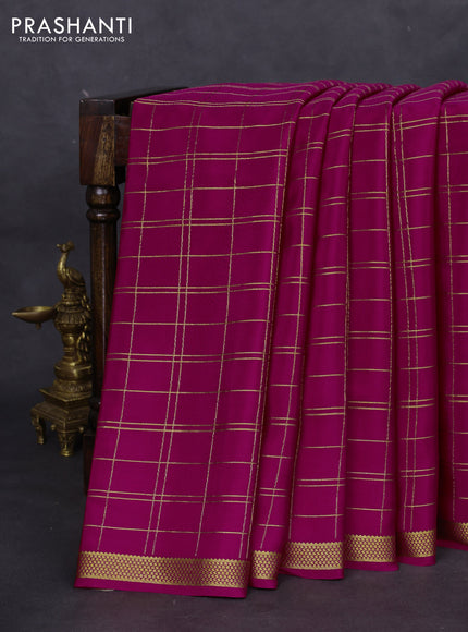 Pure mysore silk saree pink with allover zari checked pattern and zari woven border