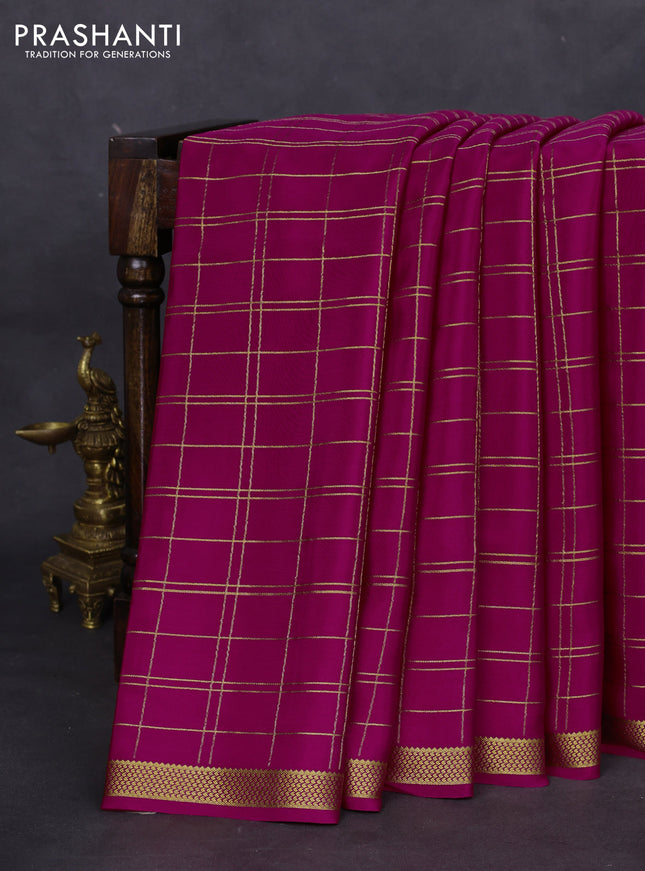 Pure mysore silk saree pink with allover zari checked pattern and zari woven border