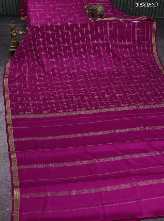 Pure mysore silk saree pink with allover zari checked pattern and zari woven border