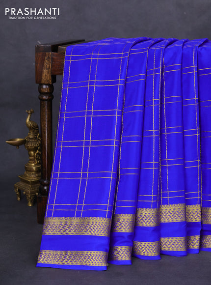 Pure mysore silk saree royal blue with allover zari checked pattern and rettapet zari woven border