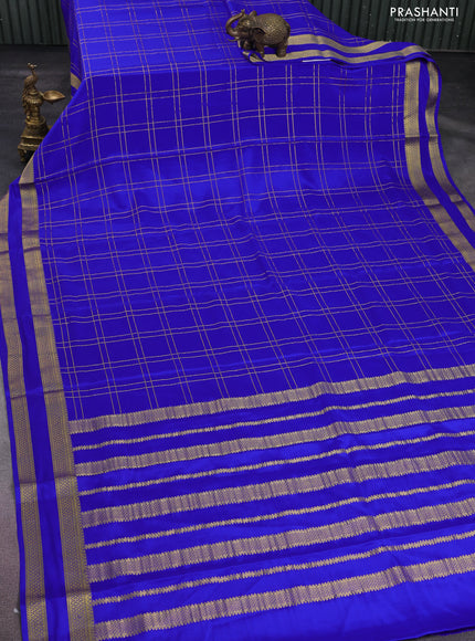 Pure mysore silk saree royal blue with allover zari checked pattern and rettapet zari woven border