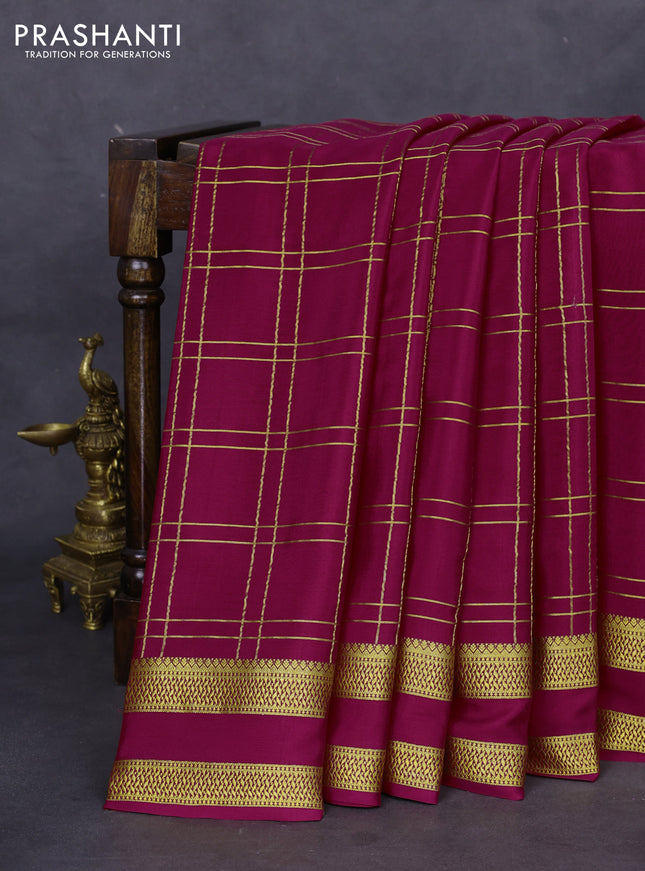 Pure mysore silk saree pink with allover zari checked pattern and rettapet zari woven border
