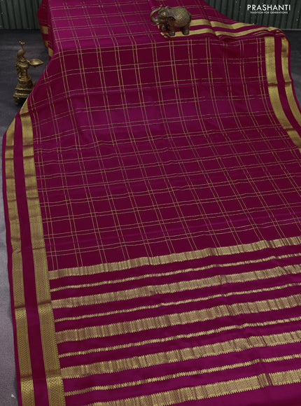 Pure mysore silk saree pink with allover zari checked pattern and rettapet zari woven border