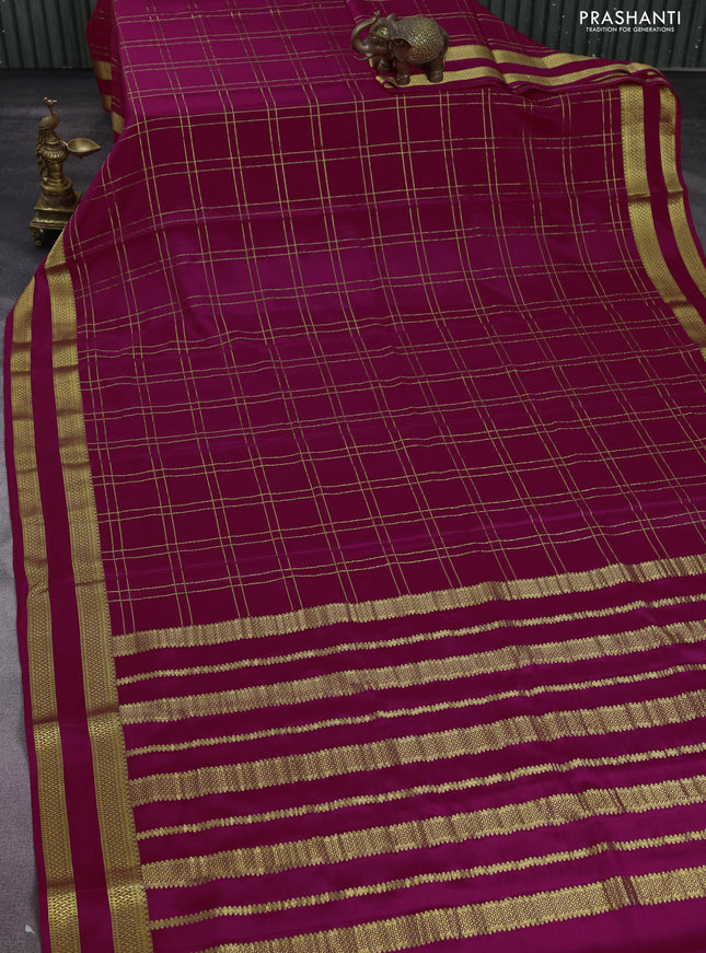 Pure mysore silk saree pink with allover zari checked pattern and rettapet zari woven border