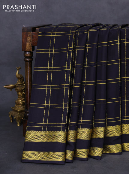 Pure mysore silk saree black with allover zari checked pattern and rettapet zari woven border