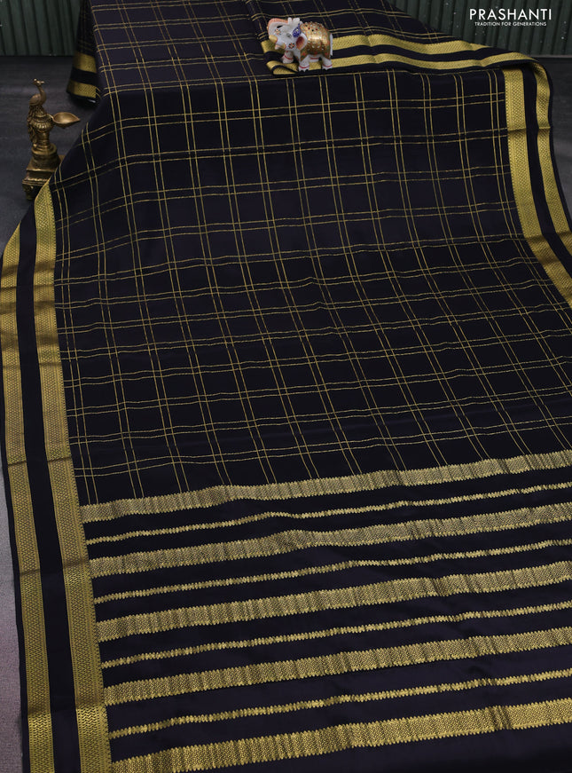 Pure mysore silk saree black with allover zari checked pattern and rettapet zari woven border