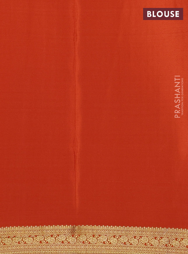 Pure mysore silk saree orange with allover zari checked pattern and zari woven border