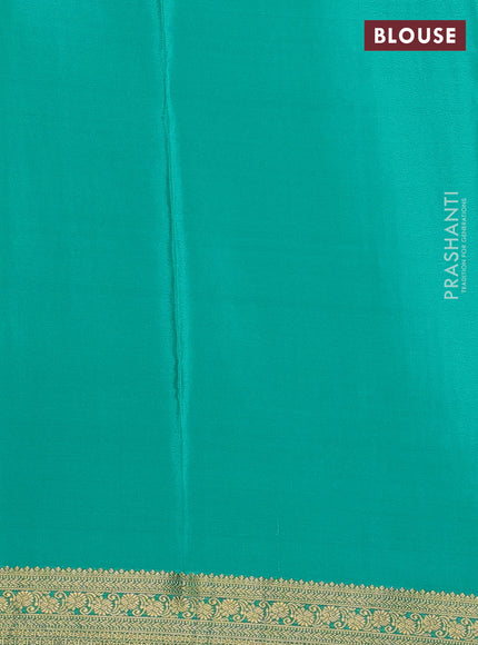 Pure mysore silk saree teal green with allover zari checked pattern and zari woven border
