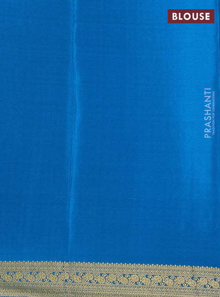 Pure mysore silk saree cs blue with allover zari checked pattern and zari woven border