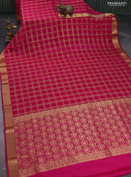 Pure mysore silk saree pink with allover zari checked pattern and zari woven border