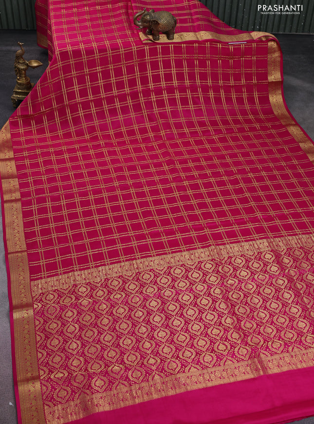 Pure mysore silk saree pink with allover zari checked pattern and zari woven border