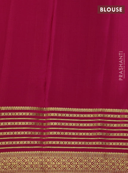 Pure mysore silk saree green and pink with allover zari checked pattern and long zari woven border