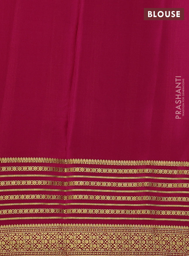 Pure mysore silk saree green and pink with allover zari checked pattern and long zari woven border