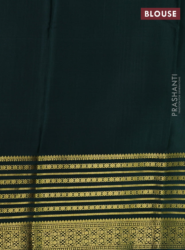 Pure mysore silk saree deep maroon and green with allover zari checked pattern and long zari woven border