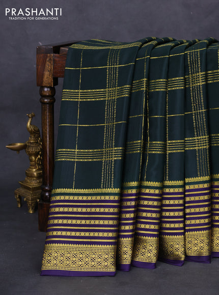 Pure mysore silk saree green and violet with allover zari woven stripes pattern and zari woven border