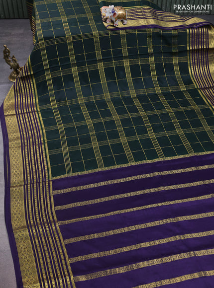 Pure mysore silk saree green and violet with allover zari woven stripes pattern and zari woven border