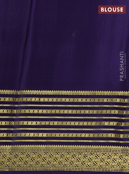 Pure mysore silk saree green and violet with allover zari woven stripes pattern and zari woven border