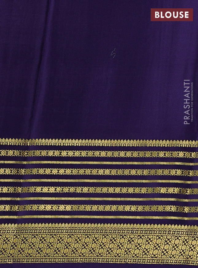 Pure mysore silk saree green and violet with allover zari woven stripes pattern and zari woven border