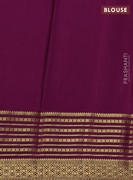 Pure mysore silk saree mustard yellow and purple with allover zari checked pattern and zari woven border