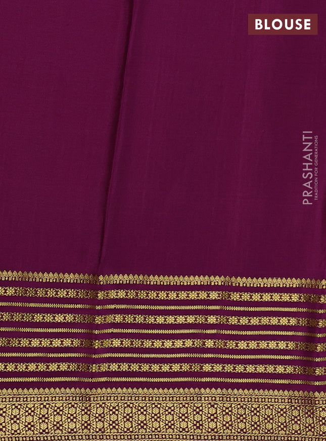 Pure mysore silk saree mustard yellow and purple with allover zari checked pattern and zari woven border