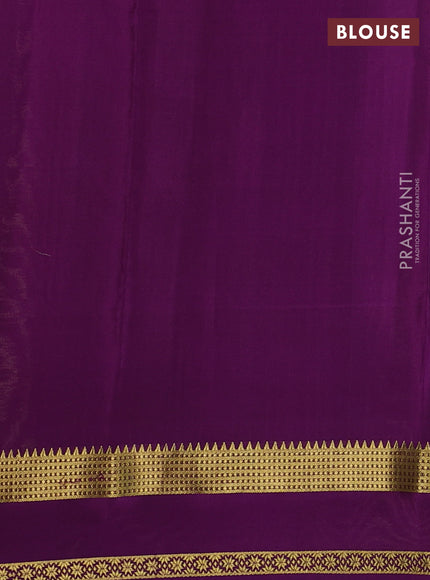 Pure mysore silk saree lime yellow and purple with allover zari checked pattern and rettapet zari woven border