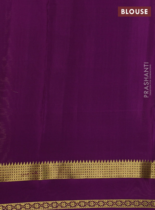 Pure mysore silk saree lime yellow and purple with allover zari checked pattern and rettapet zari woven border