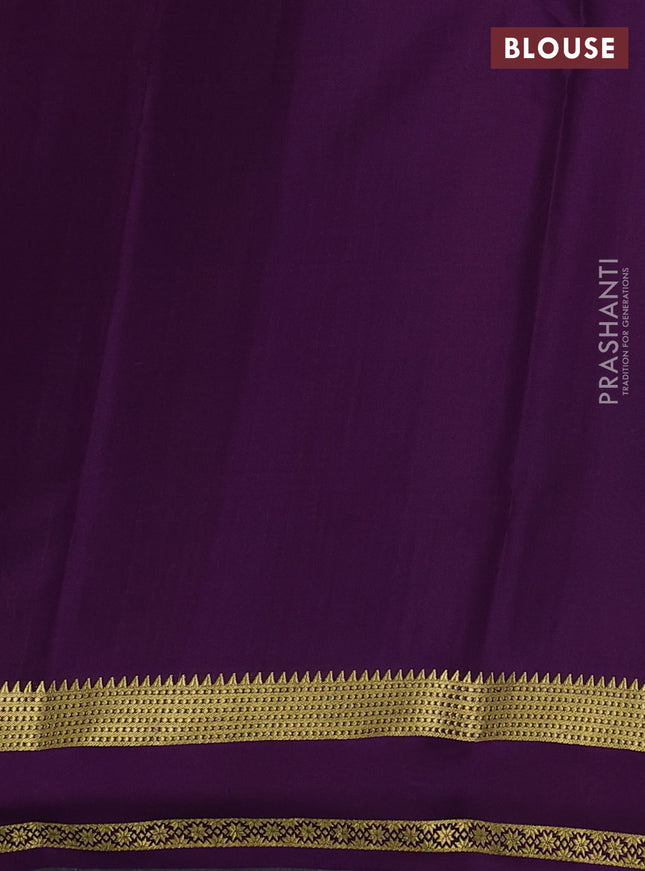 Pure mysore silk saree green and purple with allover zari checked pattern and rettapet zari woven border